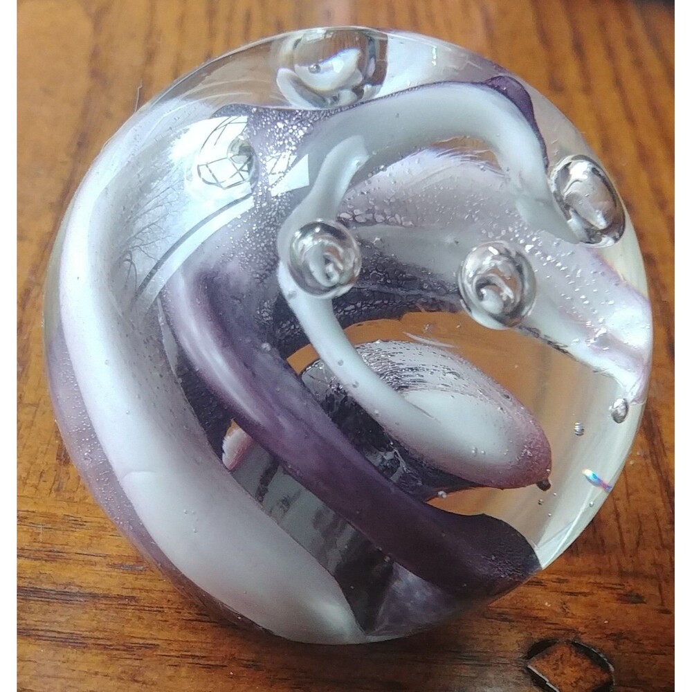 Paperweight vintage dynasty gallery purple and pink swirl blown art glass